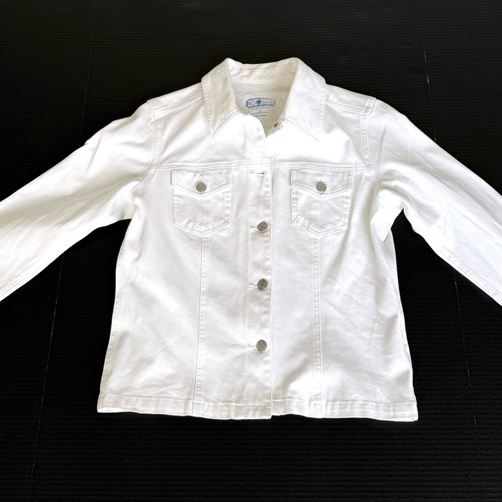 Women’s Sigrid Olsen So blue Bright White Stretch Denim Jacket Size Small